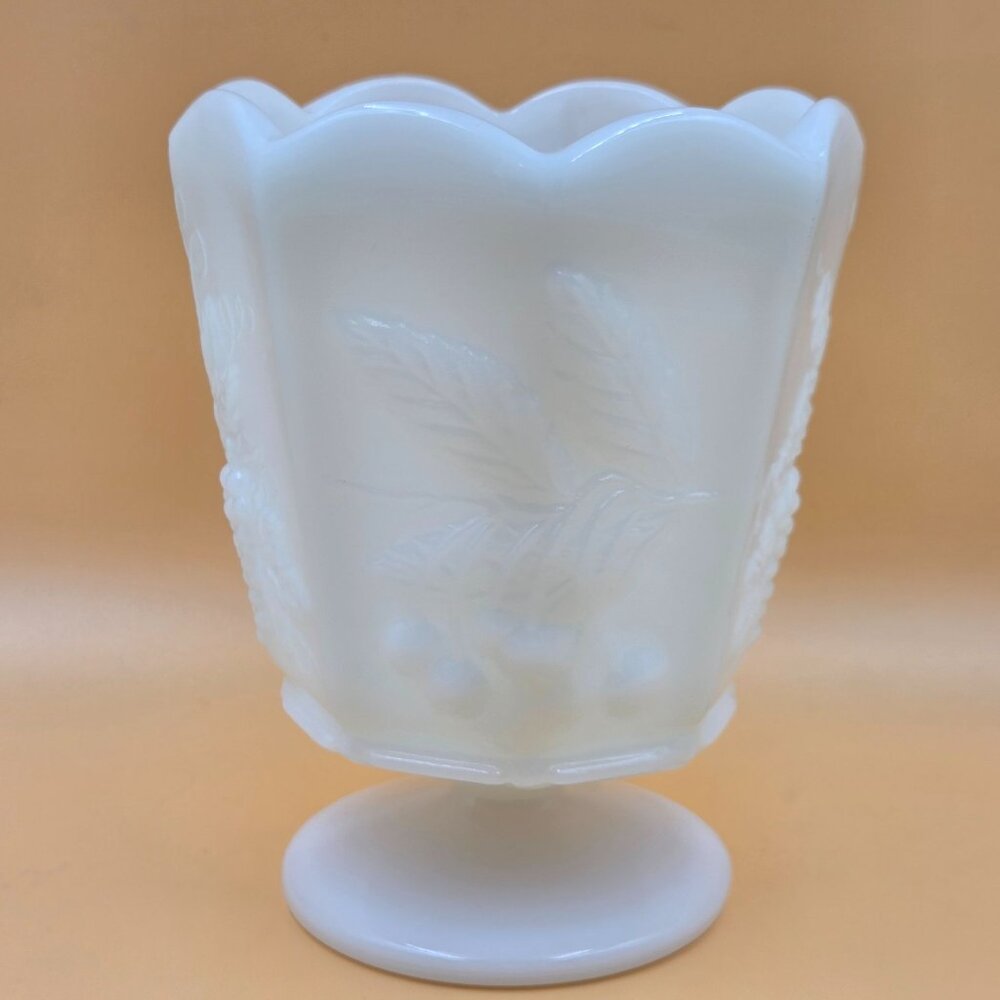 Napco 1186 Milk Glass Grape & Cherry Vase Vintage Milk Glass